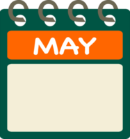 plano icono calendario de mayo. mes. png ilustración. color bandera. blanco fecha etiqueta. gratis calendario. gratis png.