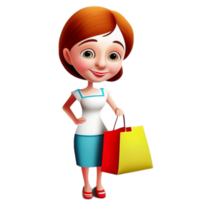 Girls holding shopping bag with happy face cartoon. png