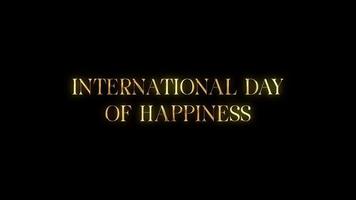 International day of happiness with golden texture in black background. Seamless loop video