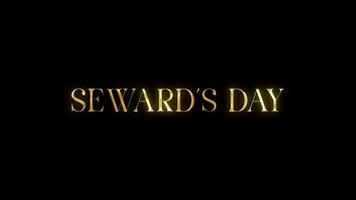 Seward's day animation with golden texturen in black background. Seamless loop video