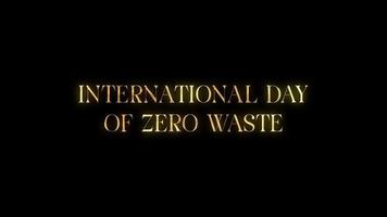 International day of zero waste with golden texture in black background. Seamless loop video