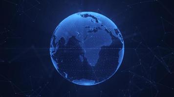 Spinnen glühend Digital Globus mit Plexus Linien und Punkte oder Knoten. Kommunikation und global Daten Netzwerk Verbindungen Konzept. diese Blau Technologie Bewegung Hintergrund ist voll hd und ein nahtlos Schleife. video