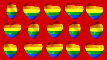 LGBTQ Pride Flag background with spinning rainbow colored hearts. Full HD and looping motion background for Pride Month. video