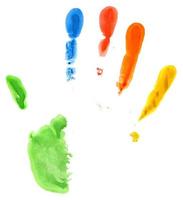 Close up of colored hand print on white photo