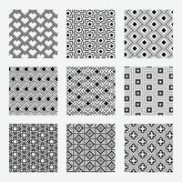Geometric swatches patterns. Nine swatches. Black geometric shapes. Vector seamless repeat pattern