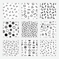 Memphis pattern collection. Swatches seamless repeat pattern. Black geometric shapes on a white background vector