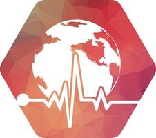 Pulse globe vector logo design icon. Pulse Cardiogram and Globe Icon Vector Logo. Earth globe icon with heart beat.