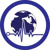 Pulse globe vector logo design icon. Pulse Cardiogram and Globe Icon Vector Logo. Earth globe icon with heart beat.