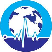 Pulse globe vector logo design icon. Pulse Cardiogram and Globe Icon Vector Logo. Earth globe icon with heart beat.