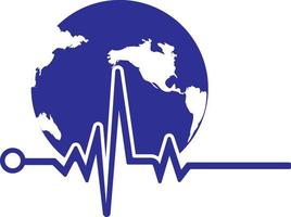 Pulse globe vector logo design icon. Pulse Cardiogram and Globe Icon Vector Logo. Earth globe icon with heart beat.