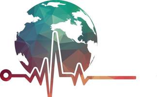 Pulse globe vector logo design icon. Pulse Cardiogram and Globe Icon Vector Logo. Earth globe icon with heart beat.