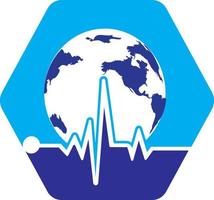 Pulse globe vector logo design icon. Pulse Cardiogram and Globe Icon Vector Logo. Earth globe icon with heart beat.