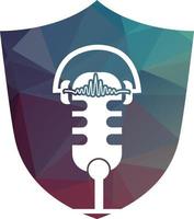 podcast auricular sonido ola logo diseño modelo vector