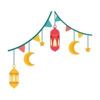 Islamic Lantern Illustration. Symbols of Ramadan Mubarak, Hanging Gold Lanterns, arabic lamps, lanterns moon, lantern element, star, art, vector and illustration