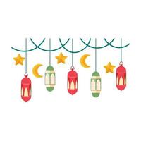 Islamic Lantern Illustration. Symbols of Ramadan Mubarak, Hanging Gold Lanterns, arabic lamps, lanterns moon, lantern element, star, art, vector and illustration