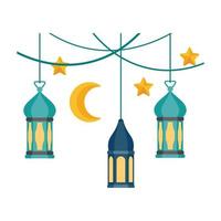 islámico linterna ilustración. símbolos de Ramadán mubarak, colgando oro linternas, Arábica lámparas, linternas luna, linterna elemento, estrella, arte, vector y ilustración