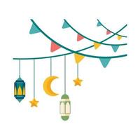 Islamic Lantern Illustration. Symbols of Ramadan Mubarak, Hanging Gold Lanterns, arabic lamps, lanterns moon, lantern element, star, art, vector and illustration