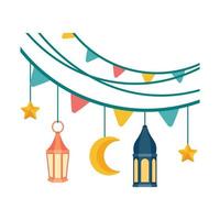 islámico linterna ilustración. símbolos de Ramadán mubarak, colgando oro linternas, Arábica lámparas, linternas luna, linterna elemento, estrella, arte, vector y ilustración