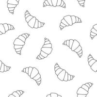 Hand-drawn black and white croissants. Seamless pattern. Simple vector illustration