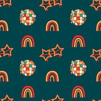 Retro groovy party elements seamless pattern vector