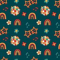Retro groovy party elements seamless pattern vector