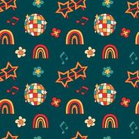 Retro groovy party elements seamless pattern vector