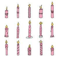 Burning birthday candle set. Single doodle illustration. Hand drawn clipart for card, logo, design vector