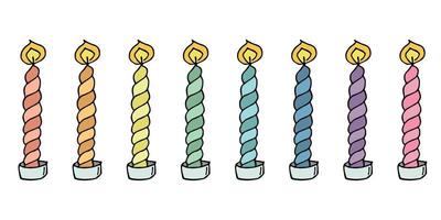 juego de velas de cumpleaños en llamas. ilustración de garabato clipart dibujado a mano para tarjeta, logotipo, diseño vector