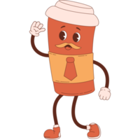 rétro personnage café dans papier tasse png