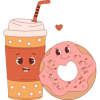 schattig retro tekens van koffie en donut png