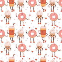 seamless pattern with characters coffee and sweet png