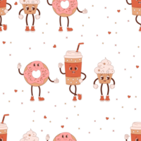 seamless pattern coffee and sweet desserts png