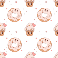 Seamless pattern with sweet cupcake and donut png