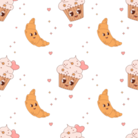 Seamless pattern with  croissant and cake cupcake png