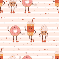 seamless pattern. Happy  cupcake, donut and takeaway coffee png