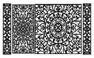 Black patterns with white background, Islamic vectors with floral panels for CNC laser cutting