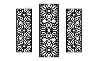 Black patterns with white background, Islamic vectors with floral panels for CNC laser cutting
