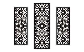 Black patterns with white background, Islamic vectors with floral panels for CNC laser cutting