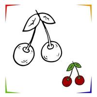 Cherry, sweet cherry Coloring Page. Vector Educational worksheet colored by sample. Paint game.