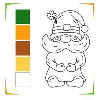 Doodle dwarf Coloring Page. Gnome Vector Educational worksheet colored by sample. Paint game.