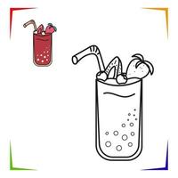 Strawberry cocktail Coloring Page. Vector Educational worksheet colored by sample. Drink Paint game.