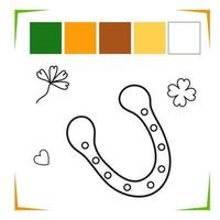 Horseshoe Coloring Page. Coin Vector Educational worksheet colored by sample. Paint game.