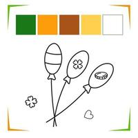 Balloons, coin, clover Coloring Page. Vector Educational worksheet colored by sample. Paint game.