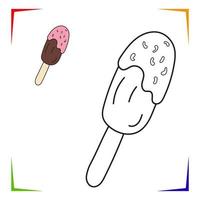 Popsicle ice cream chocolate covered Coloring Page. Vector Educational worksheet colored by sample.