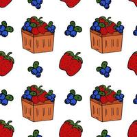 Basket with berries seamless pattern. Strawberry and Blueberry vector for fashion, textile, cover.