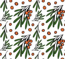 Sea buckthorn seamless pattern. Doodle colorful vector for fashion, print, textile, cover. Pattern for background, card, poster, coves, scrapbooking, textile, wrapping, banners, notebook.
