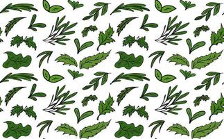 Green leaves seamless pattern. Vector image white outline endless for fashion, print, textile, cover