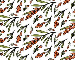 Sea buckthorn seamless pattern. Doodle colorful vector for fashion, print, textile, cover.