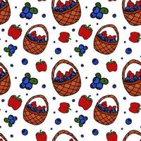 Basket with berries seamless pattern. Strawberry and Blueberry vector for fashion, textile, cover.