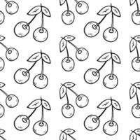 Cherry Doodle seamless pattern. Berry Black and white vector for fashion, print, textile, cover.